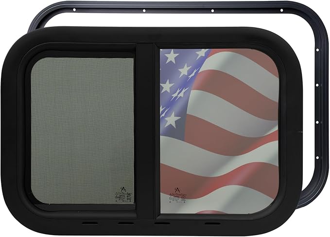 24"x20" RV Sliding Window - Horizontal Teardrop Style, DOT-Certified Tempered Glass & Trim Kit, Aluminum Alloy Frame w/Mesh Screen