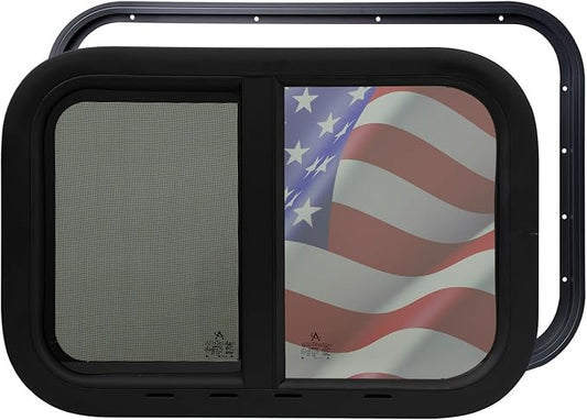 24"x20" RV Sliding Window - Horizontal Teardrop Style, DOT-Certified Tempered Glass & Trim Kit, Aluminum Alloy Frame w/Mesh Screen