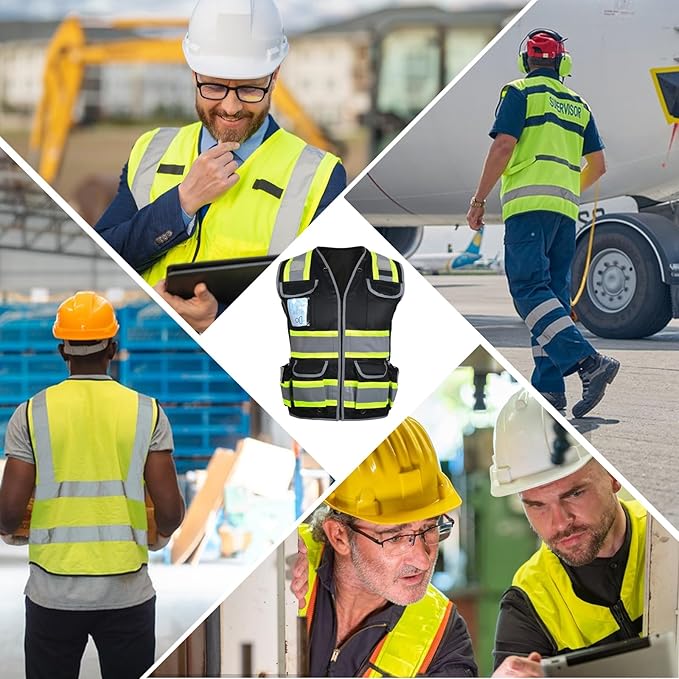 HYCOPROT Reflective Safety Vest Class 2 High Visibility Heavy Duty Construction Vest with Padded Neck,Meet ANSI/ISEA Standard