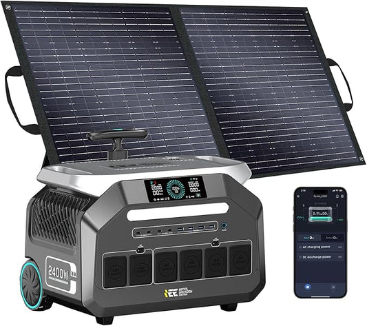 IEE 2400W (5000W Peak) Portable Power Station P2400 with 100W Solar Panel, 2048Wh Solar Generator, 1800W AC Charging, AC Outlets x 4, LiFePO4 Battery Power Station for Home Use, Power Outage, RV