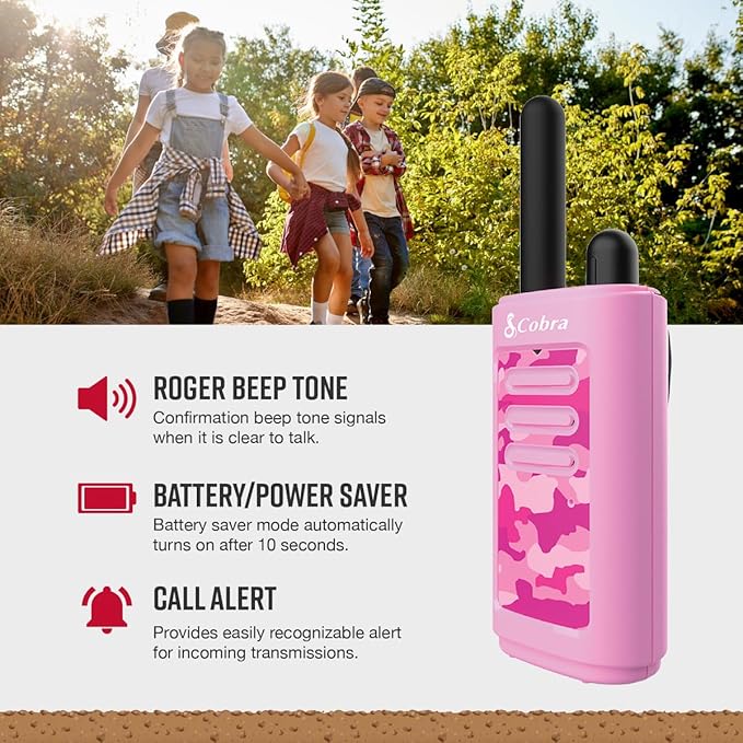 Cobra HE150 P - Kid Friendly Walkie Talkies - 16-Mile Range, 2 Channels Two-Way Radio Set, Pink, (2-Pack)