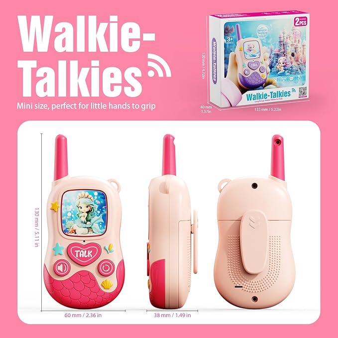 Walkie Talkies Toys for Girls:Mermaid Toys 2 Pack Birthday Gifts for 3 4 5-7 8 Year Old Girls Toy for 4 5 6 7 8-10 Year Old Camping Outdoor Games,Christmas Stocking Stuffers for Girls Kids