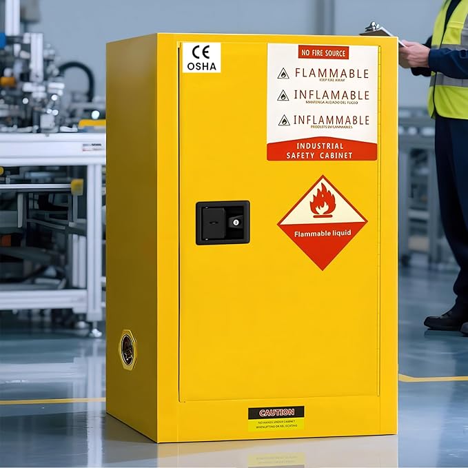 Flammable Storage Cabinet 34"x34"x65", 90 Gallon Chemical Safety Cabinet with Adjustable Shelf, Thickened Galvanized Steel Fireproof Cabinet for Flammable Liquids, Free Returns(35"x26"x21")