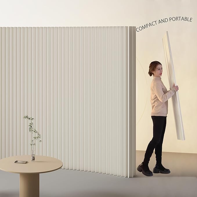 Paper Room Divider, Folding Privacy Screen Lightweight Stretchable Accordion Room Divider Wall, Portable Paper Wall Divide for Home, Office, Clothing Shop (White, L：79in x W: 17in x H：79in)