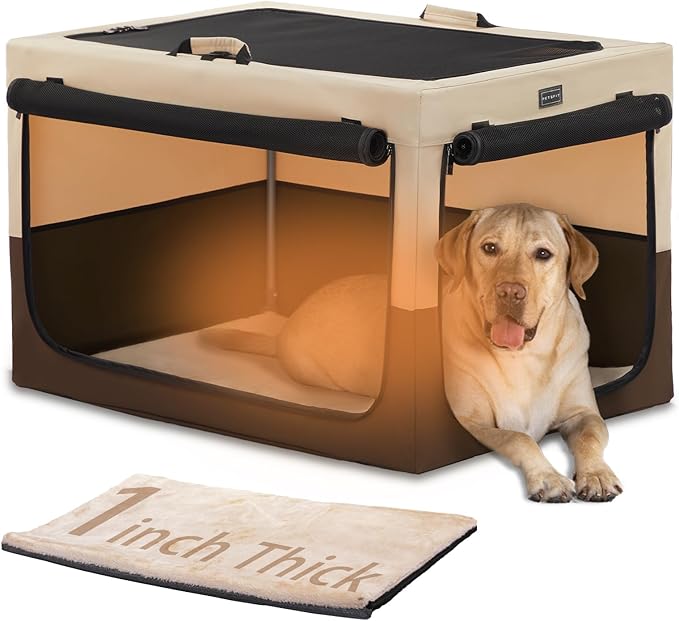 PETSFIT Soft Dog Crate, Travel Dog Crate - 36 Inch Easy Set-up, Light, Sturdy, Comfy Inside with Thicken Mat, Portable Crate for Home and Travel Brown