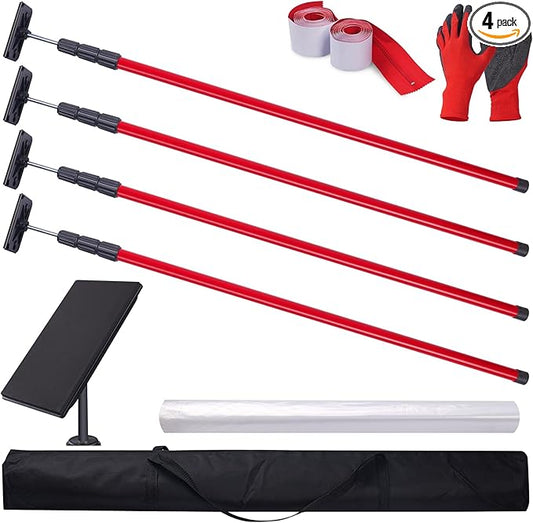 10FT Dust Barrier Poles Kit with Plastic Sheeting (32.8x13.1FT), 2 Heavy-Duty Zippers & Gloves – Telescoping Poles for Temporary Dust Barrier System, Home Renovation & Construction (4PCS)