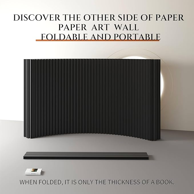 Paper Room Divider, Folding Privacy Screen Lightweight Stretchable Accordion Room Divider Wall, Portable Paper Wall Divide for Home, Office, Clothing Shop (Black, L：79in x W: 17in x H：95in)