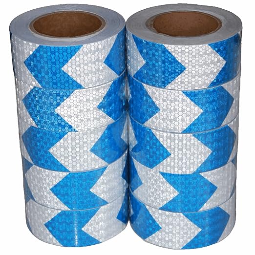 Reflective Tape Blue and White 2 inch X 66 feet X 10 Rolls, Outdoor Waterproof Hazard Conspicuity Warning Marking Tape