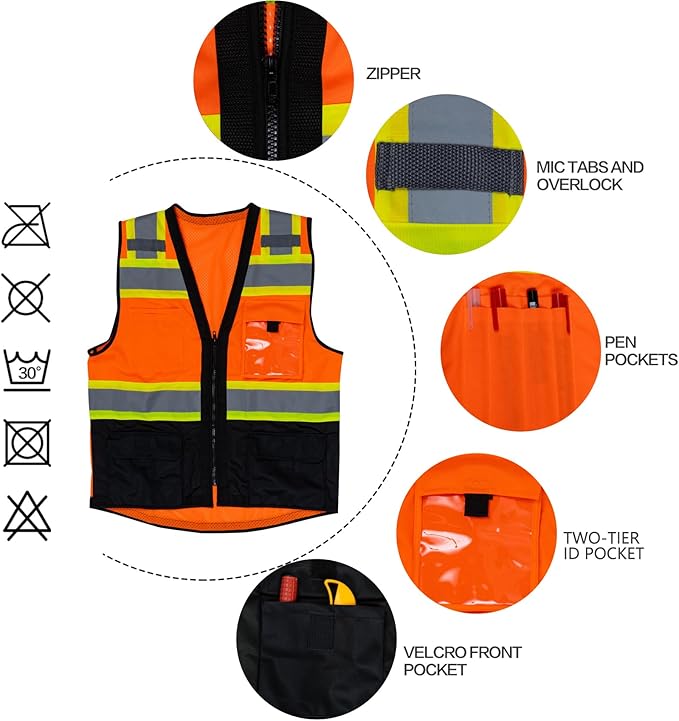 VENDACE Safety Vest Hi Vis Reflective Vest for Men with Pockets ANSI Class 2 High Visibility Construction Work Vest