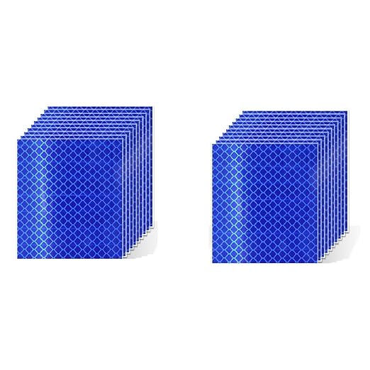 Non Fading Blue Reflective Stickers 3 inch X 3 inch, Outdoor Waterproof High Visibility Warning Safety Adhesive Reflector Tape (20 Pcs)