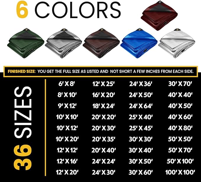 PROTARP Extra Heavy Duty 16 Mil Tarp Cover, Waterproof, UV Resistant, Rip and Tear Proof, Poly Tarpaulin with Reinforced Edges for Roof, Camping, Patio, Pool, Boat. (Maroon/Black 30′ X 70′)