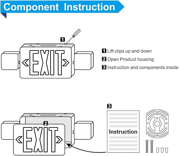 2 PACK LED Exit Sign Battery Backup with Emergency -EXIT Sign with 2 Adjustable Head Lights and Back Up Batteries- Emergency Exit Lighting, UL 924,120-277 VAC.