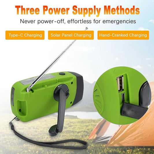 2000mAh Wind Up Radio, Portable Solar Emergency Radio with SOS Alarm, AM FM Weather and Torch, for Power Outage Camping Hiking (Green)