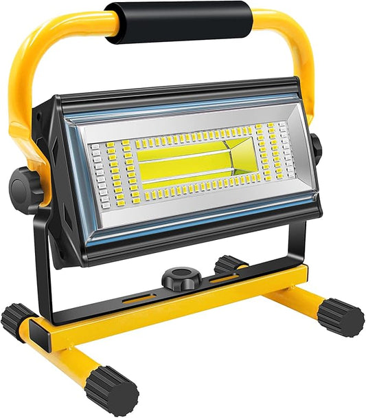100W COB Rechargeable Work Light, 7000LM Cordless LED Work Lights, Waterproof Portable Flood Light with Stand for Outdoor Camping, Hiking, Garage, Car Repairing, Workshop Job Site Lighting