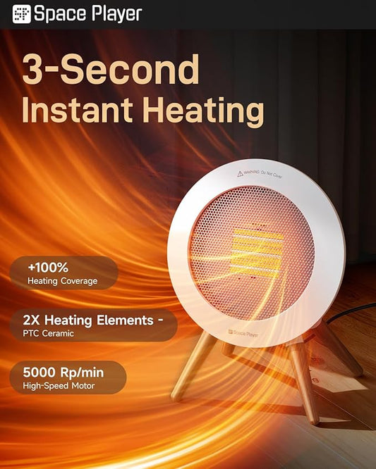 SpaceHeater, 2025 Upgraded Portable Electric Heater for Indoor Use with Thermostat, 2 Modes, 1000W Energy-Saving Model, PTC Ceramic Fast & Safe Heating, Built-in Overheat Protection