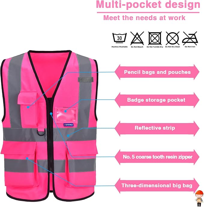 Reflective Security Safety Vests Heavy Duty with 7 Pockets and Front Zipper