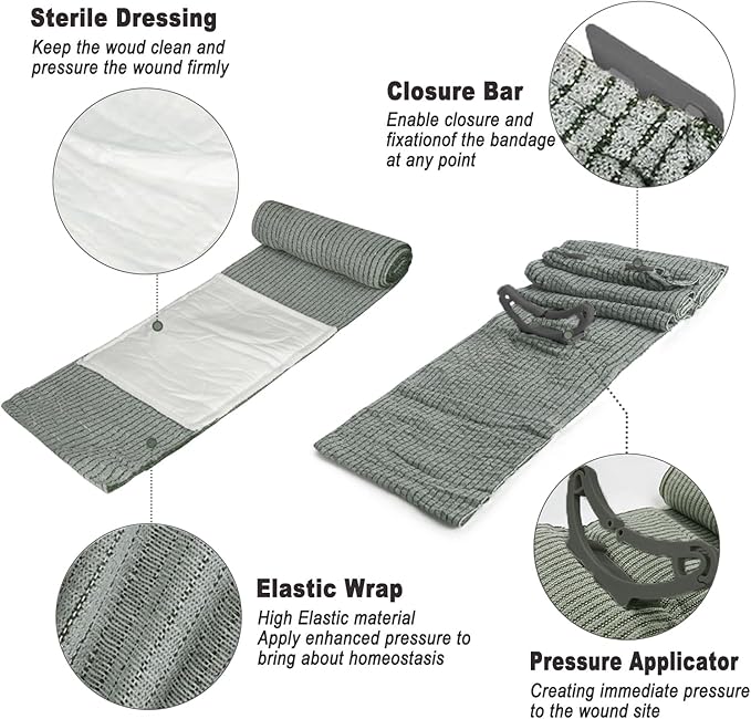 Upgrade Israeli Style Emergency Bandage, 8Pack 6 Inch Compression Bandage for Emergency Wound Dressing, First Aid and IFAK Trauma Military (6Inch-8Pcs)