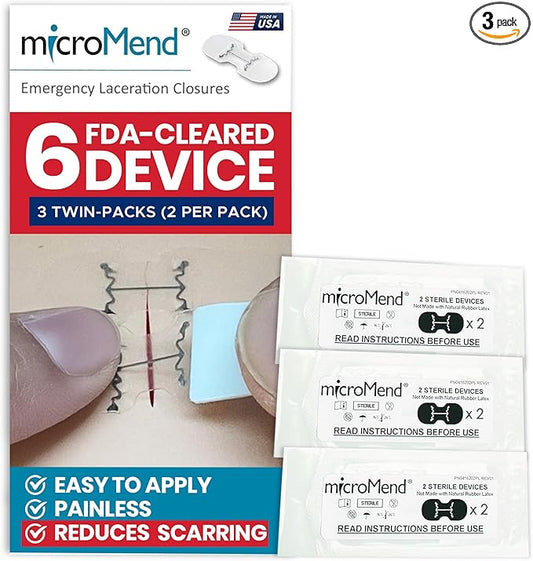 Emergency Wound Closures Surgical Quality Laceration Repair Without Stitches - Think Ahead - Be Prepared - Add to Your First Aid Kit, Camping Gear (Multi Pack - 3 Packs of 2 Medium Devices)