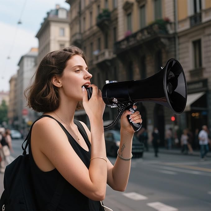 MyMealivos 50W Bluetooth Megaphone with Rechargeable Battery-Professional Bullhorn with Siren&240s Recording Supports USB/SD/3.5mm Aux-1600ft Range for Sports Police Emergency Outdoor Activities