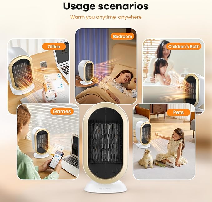 Space Heater, 800W Fast Heating Ceramic Small Heater, Portable Energy Efficient Space Heaters, Two-Speed Mini Desk Ceramic Heaters with Adjustable, Overheating Protection, Dumping Shutdown (White)