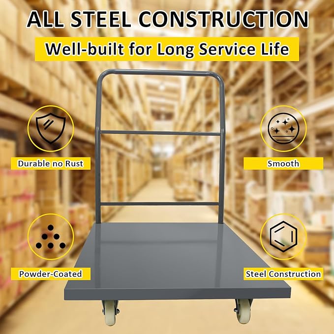 Heavy Duty Platform Truck Moving Flatbed Cart, 30"x48"Push Dolly, 2000 LBS Dolly Cart Flatform with Wheels and Handle, Steel Flatbed Cart for Luggage Moving, Shopping