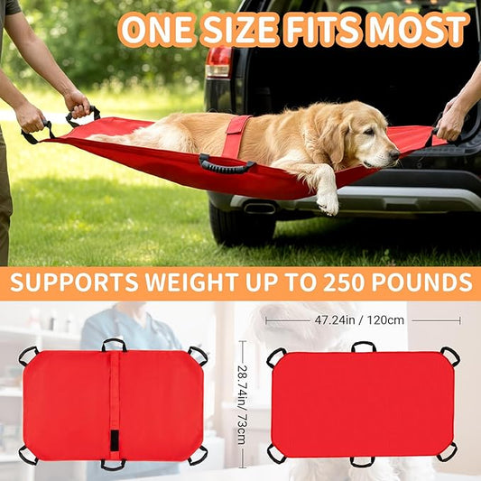 Geiserailie Transport Stretcher for Large Dogs with 6 Handles 47" L x 29" W Animal Folding Emergency Transport Carrier with Safety Strap, Max 250lbs(Red)