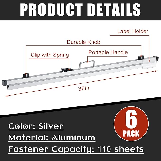 Estune Blueprint Hanging Clamps Binding Strips Storage for Construction Paper Poster Plans Drawings Arts (12, 36 Inches)