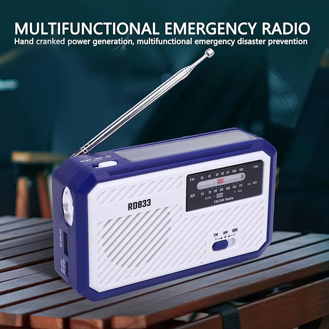 ciciglow Hand Crank Emergency Radio, AM FM Portable Solar Weather Radio with LED Flashlight and SOS Alarm for Outdoor Camping Hiking (Blue)