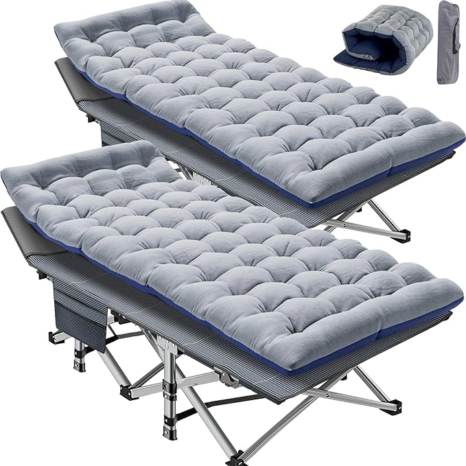 Slsy Folding Camping Cot for Adults with Pad, Padded Portable Sleeping Cots, Camp Bed with Carry Bag for Outdoor Travel, Beach, Hiking