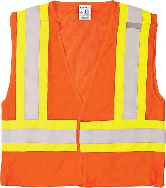 Kishigo Men's High Visibility Reflective Contrasting Mesh Breakaway Vest 1174, Polyester, ANSI 107 Type R/Class 2