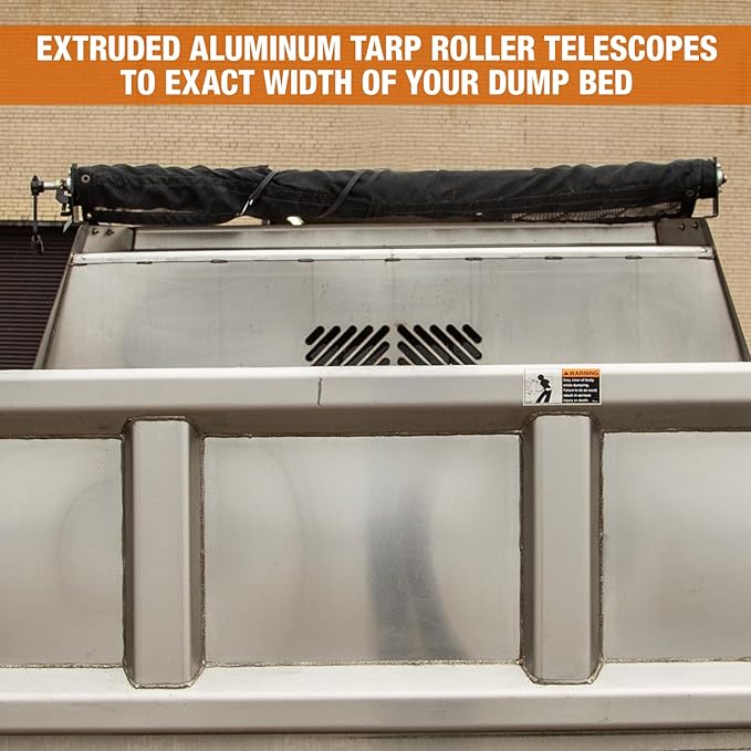 Buyers Products DTR6016 Aluminum Tarp System with Mesh Tarp, 6 x 16 Feet – Dump Body Tarp Kit, Heavy Duty Double-Stitched Hems, Brass Grommets, Telescoping Roller, Complete Hardware Included