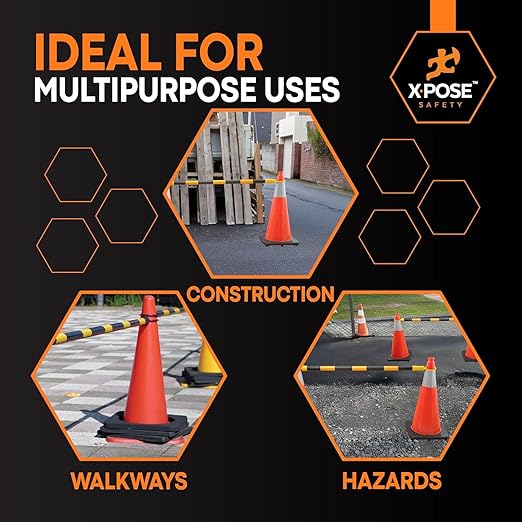 Retractable Barrier for Safety Traffic Cones - 2" OD - Large Yellow and Black Bar Barricade - for Road Construction, Parking, Warning, Temporary Security Divider (720, Yellow & Black, 53" x 84")