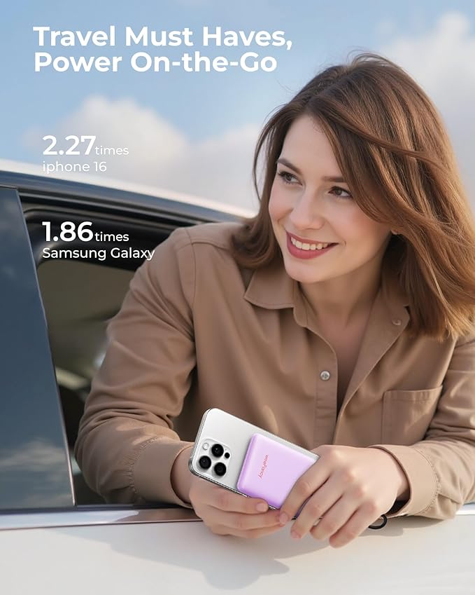 Small Portable Charger 10000mAh, Mini Power Bank with LED Display, 22.5W PD Fast Charging USB-C Battery Pack, Compact Lightweight Travel Charger Compatible with iPhone Samsung Android, Purple