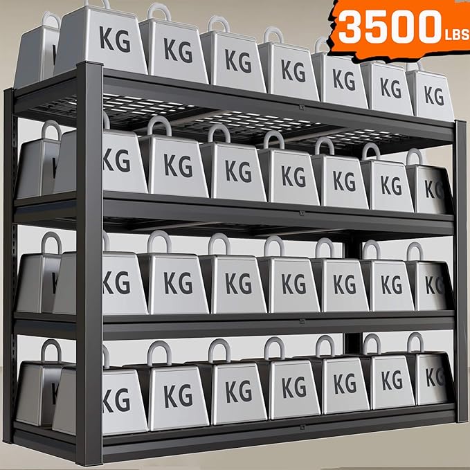 Storage Shelves, 77" W Garage Shelving Heavy Duty Metal Adjustable Garage Shelves, Shelving Units Industrial Shelving for Warehouse, 77" W x 24" D x 72" H,Black
