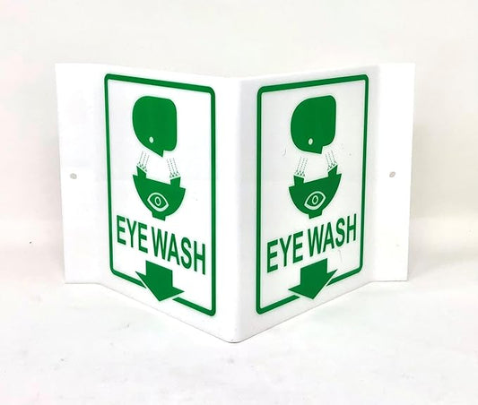 9" Width x 6" Height x 4" Depth Acrylic, Green on White Standard EYEWASH "V" Sign