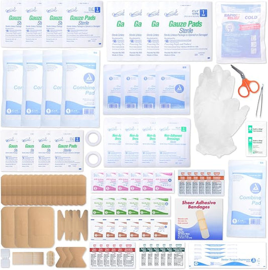 MFASCO First Aid Kit Refill Pack - Complete 180+ Items for Small to Medium Boxes - Bandages, Gauze, Antiseptics - Quality Supplies - Assembled in USA - Compact, 2 Pounds - 10 x 7 x 3 inches
