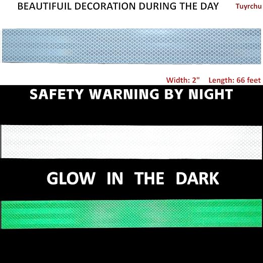 Glow in The Dark Reflective Tape 2 inch Wide, Outdoor Waterproof Hazard Conspicuity Warning Industrial Marking Tape (66 feet)