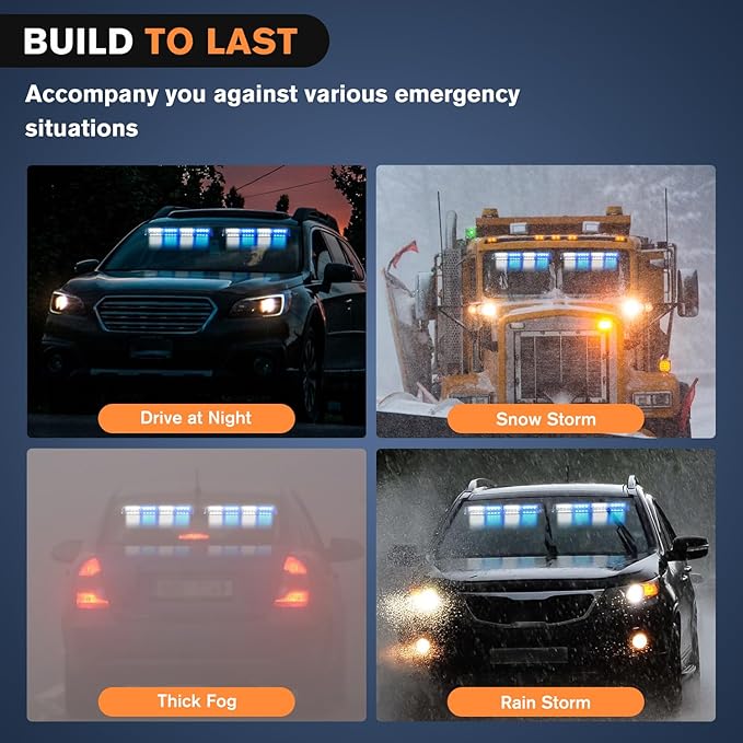 Nilight 32LED Blue White Emergency Dash Strobe Lights with Controller Suction Cups Warning Hazard Interior Front/Rear Windshield Deck Split Light Bar for Truck Construction Vehicle