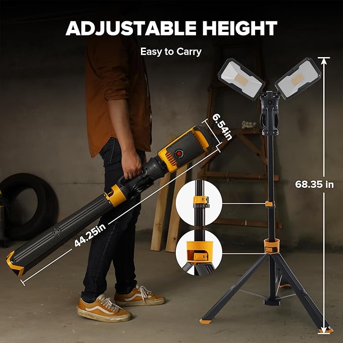 LUTEC 【Upgraded】 6290Max 11000 Lumen 92W Dimmable LED Work Light with Telescoping Tripod, Adjustable Color Temperature Dual-Head Work Light with Stand and 8 Ft 3-Prong Power Cord