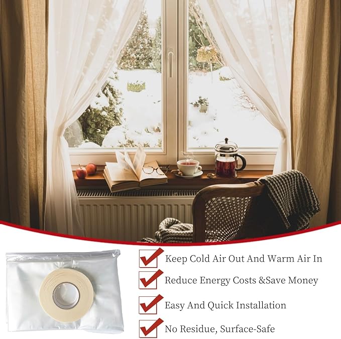 3-Window Shrink Film Window Insulation kit（62-Inch x 126-Inch），Insulating Film Window Kit Keeps Cold Air Out and Warm Air in (3 Windows)