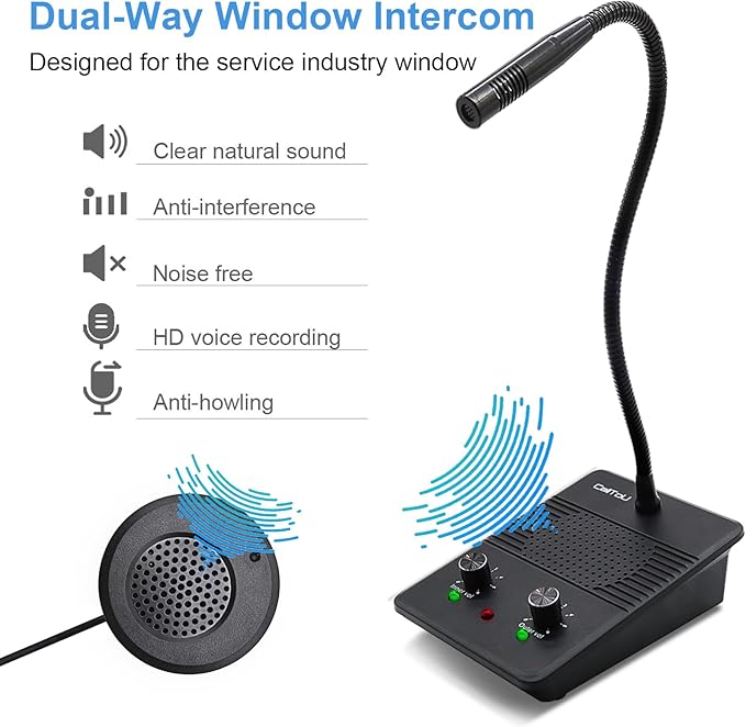 CallToU Window Speaker Intercom System,Dual Way Anti-Interference Intercommunication Microphone Talk Through Glass Window,for Business,Bank,Office,Hospital,Counter,Store,Station,School and More