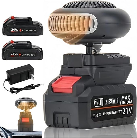 Battery Operated Space Heater - Battery Powered Heater for Camping, 360° Rotation 2 Heat Settings Anti-Tilt Car Defroster, for Car Indoor Use (1500mAh Batt*2)