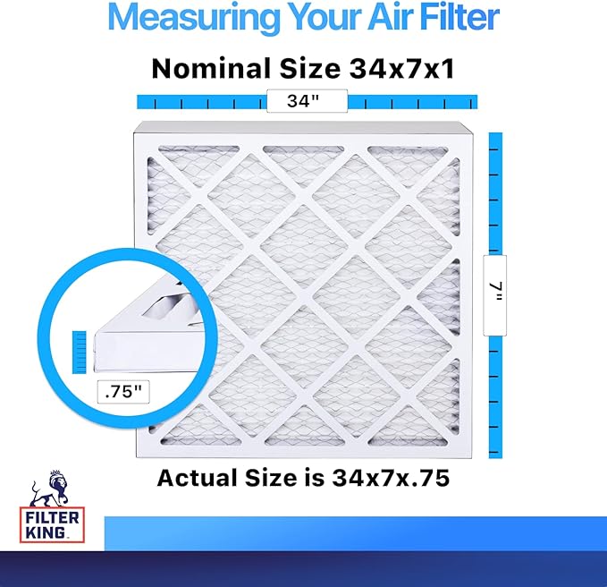 Filter King 34x7x1 Air Filter | 4-PACK | MERV 8 HVAC Pleated A/C Furnace Filters | MADE IN USA | Actual Size: 34 x 7 x .75"