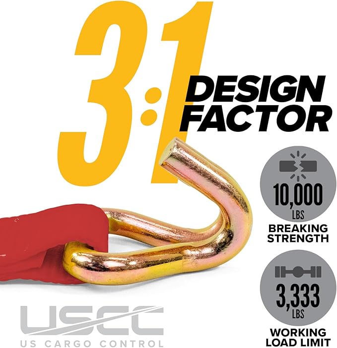 US Cargo Control Wire Hook Ratchet Straps 2 Inch x 12 Foot (10-Pack), 10,000 LBS Break Strength, Ratchet Straps Heavy Duty with Double J Hooks, Red Cargo Tie Downs for Flatbed Trailers and Trucks