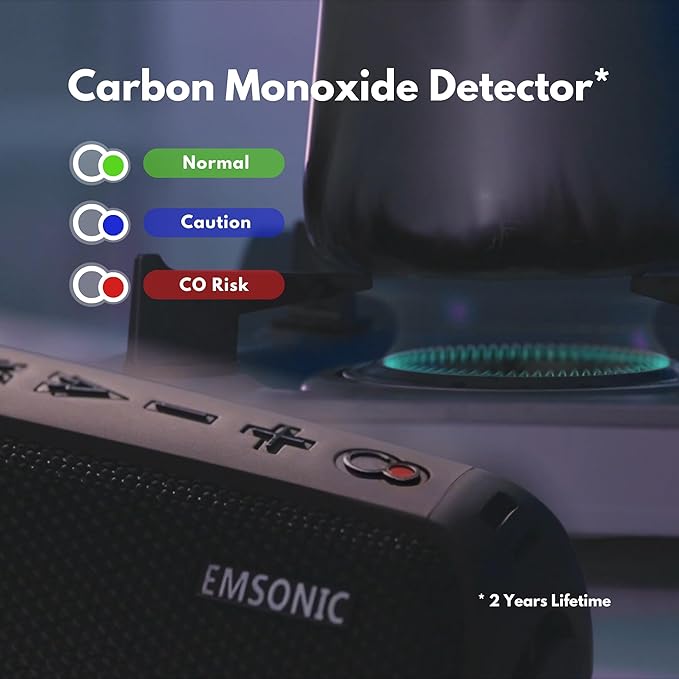 Saver By Emsonic - Portable Bluetooth Speaker, Waterproof Speaker with Carbon Monoxide Detector & FM Radio - 24-Hour Playtime, 40W Powerfull Sound & Deep Bass - Orange