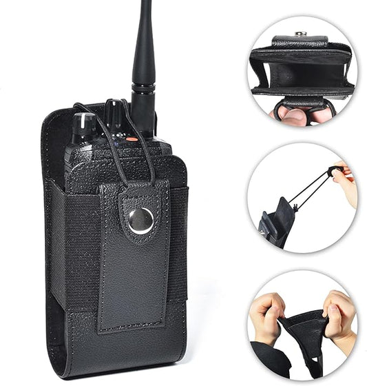 Universal Duty Belt Radio Holster Leather Walkie Talkie Pouch for Motorola Baofeng Midland Handheld Two Way Radio