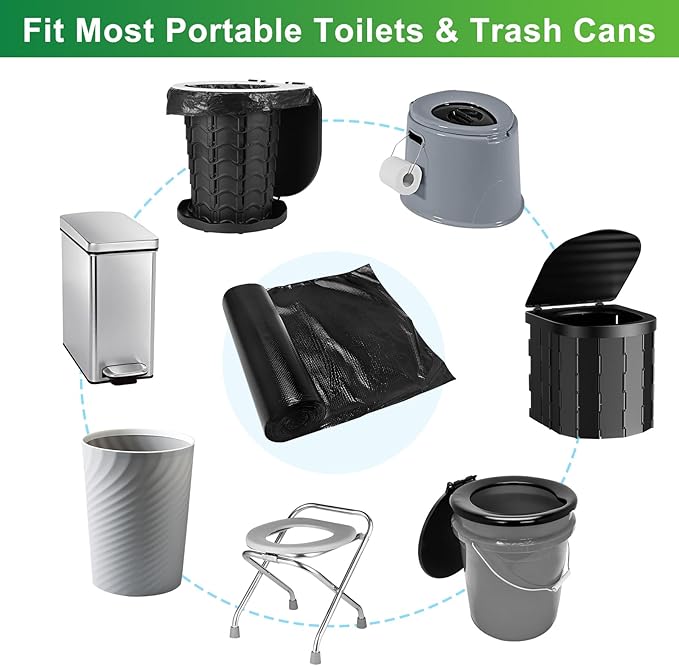 Portable Toilet Bags - 8 Gallon Camping Toilet Bags, Biodegradable Travel Potty Bag for Portable Toilet, Thickened Camp Toilet Waste Bags for 5 Gallon Bucket Toilet, Compostable Trash Bags