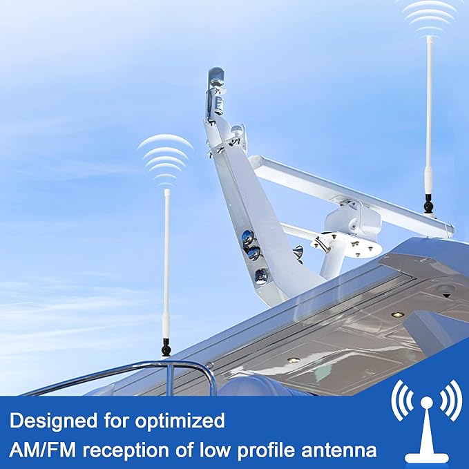 Anina 16 Inch Marine Trailer RV Radio Antenna Rubber Flexible Aerial Mast for Car Truck Boat ATV UTV Caravan Motorhome Motorcycle Radio FM/AM Reception Top Or Side Mount Rubber Antenna (White)