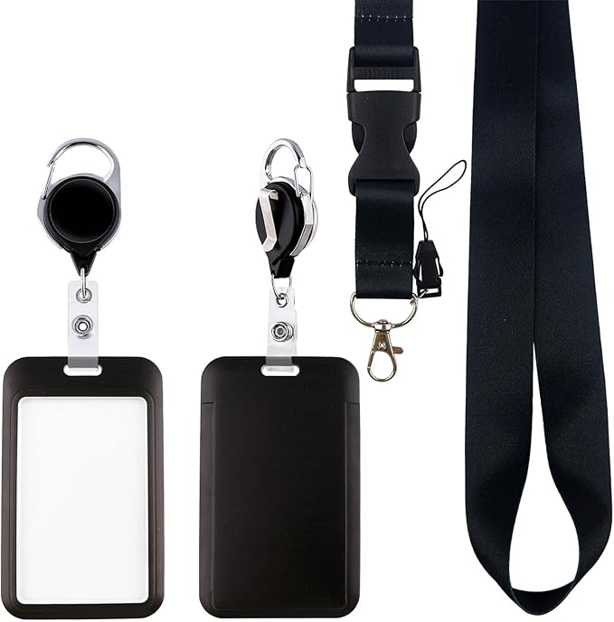 Black Badges Holder with Lanyard, Cruise Ship Card Holders and Lanyards, Retractable and Breakaway Lanyards with Name Tag Clip, Adjustable Lanyard for Men Teacher Women