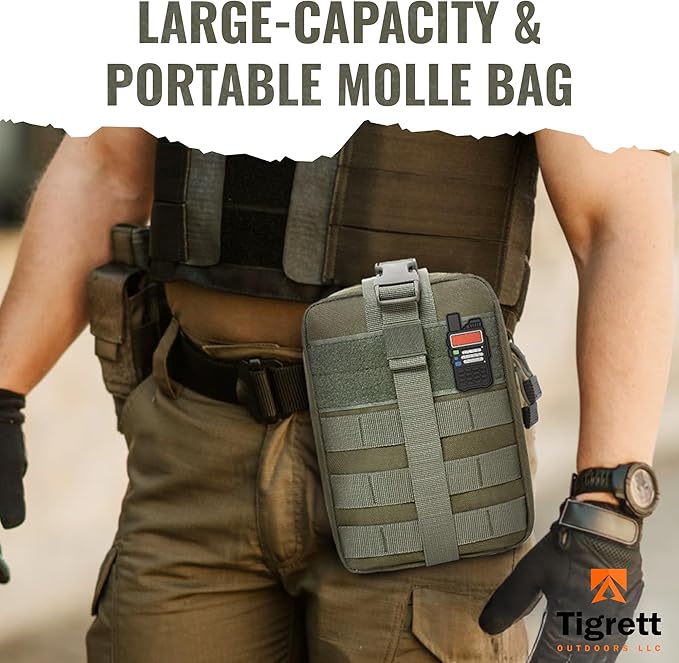 Ham Radio Go Bag in Green Color with Tear-Away Hook and Loop Back - Molle Compatible, Multi-Pocket Design for Radios, Cables, and Gear. Radio Bug Out Bag works as a Survival Radio Kit